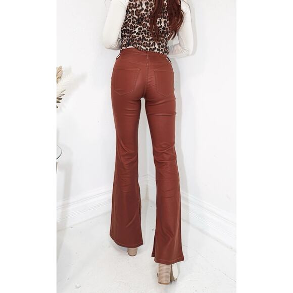 Dear John Jaxytn Cognac Brown Mid Rise Side Slit Bootcut Pants - Picture 2 of 8